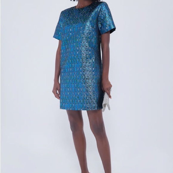 Pomander Place | Tuckernuck Blue Sheath Mini Dress | Pavo Jacquard Mae Dress - Picture 1 of 4